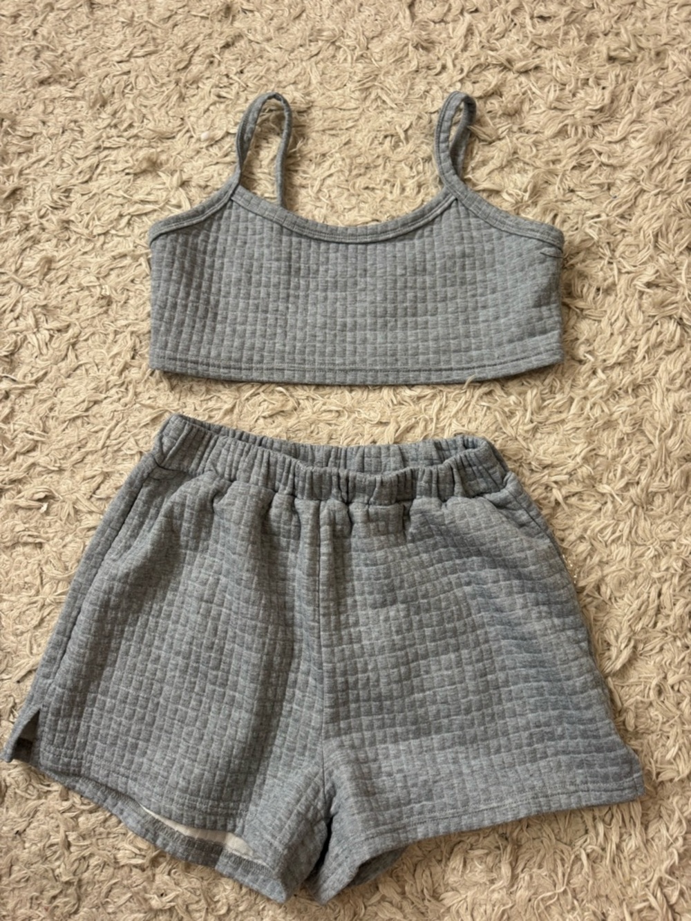 SHEIN Gray Quilted Athletic Shorts Set
